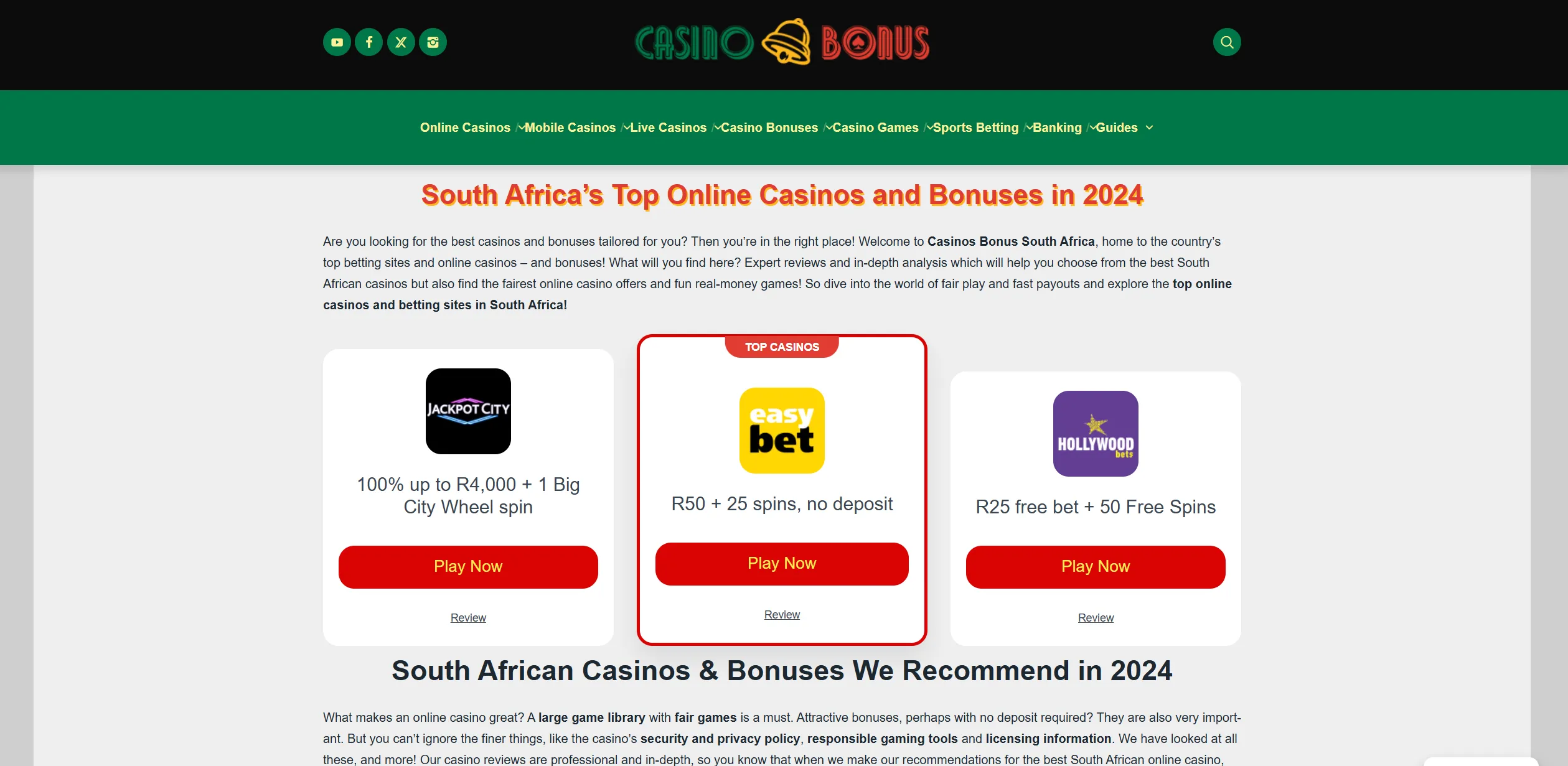 Screenshot of Casinosbonus.co.za - South African Online Casinos and Bonuses